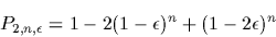 \begin{displaymath}P_{k,n,\epsilon} = (1-e^{-n\epsilon})^k (1+
\frac{kn\epsilon(...
...\epsilon}-k)}{2(e^{n\epsilon}-1)^2}
\epsilon + O(\epsilon^2) ) \end{displaymath}