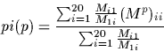 \begin{displaymath}g(p) = \sum_{i=1}^{20} f_i (M^p)_{ii} - pi = 0 \end{displaymath}