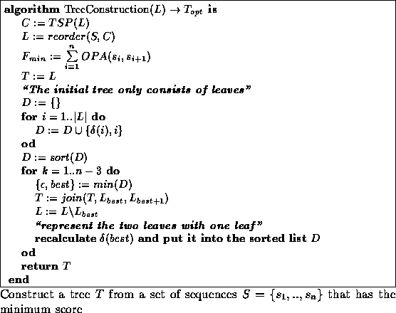 \begin{figure}% latex2html id marker 538
\refstepcounter{algorithm}\fboxsep = 0...
...ences
$S = \{s_1, .., s_n\}$\space that has
the minimum score}
\end{figure}
